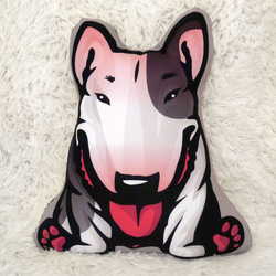 Decorative Dog Pillow Cushion Bull Terrier white with patch cuddly mascot