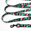 Long Dog Leash Tropical Monstera Psiakrew width 2 cm (0.78"), black snap hook 6 cm