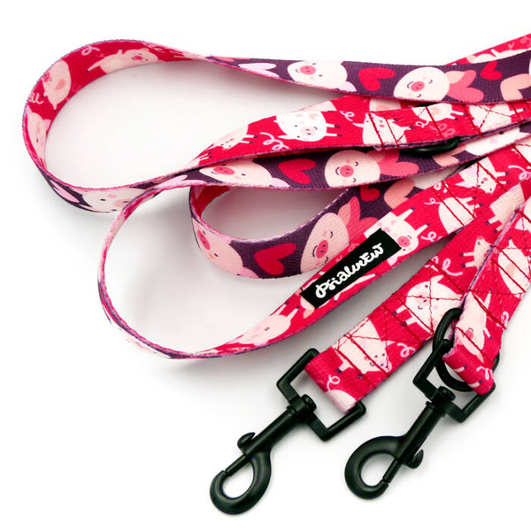 Hundeleine Piggy in Love Psiakrew, Breite 2,5 cm, Karabiner 6 cm schwarz