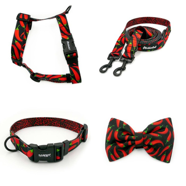 ACCESSORY KIT. Medium dog. Red Hot Chili Psiakrew Series; Collar, Harness, Leash, Bow Tie