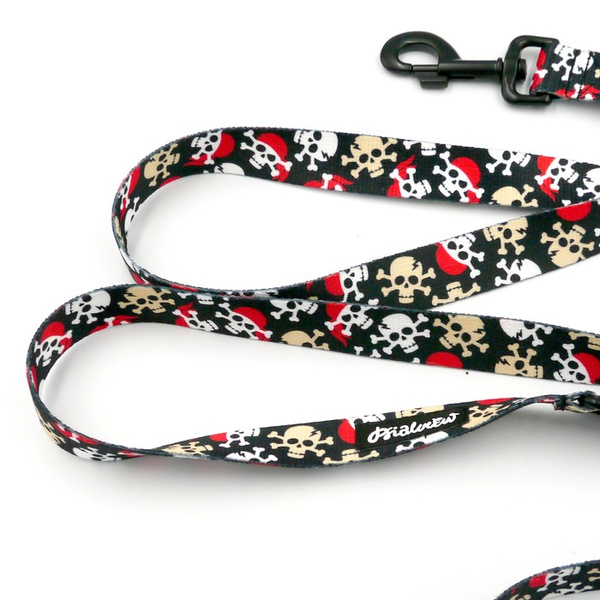 Dog Leash Pirates width 2.5 cm, 1" wide, big black snap hook 8 cm
