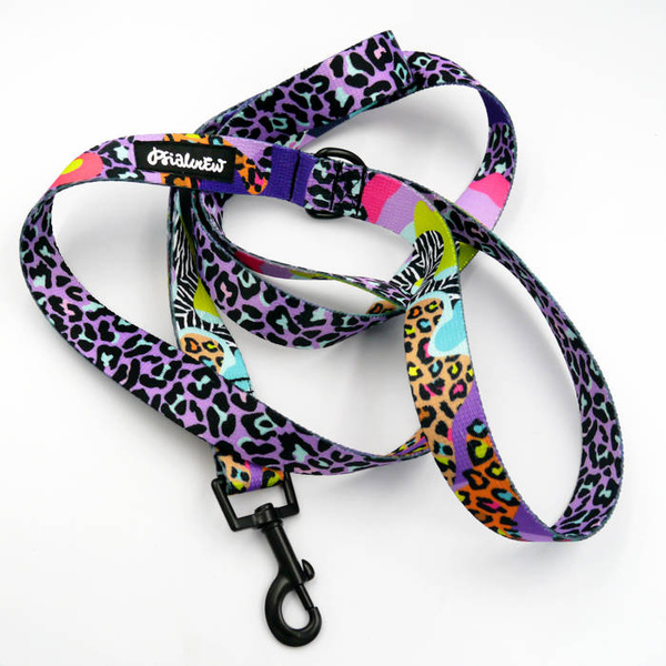 Dog Leash Crazy Leopard width 2.5 cm, 1" wide, black snap hook 6 cm