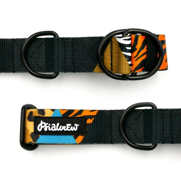 Half-choke collar Wild Animals, 3 cm wide, medium and big dogs, black extras