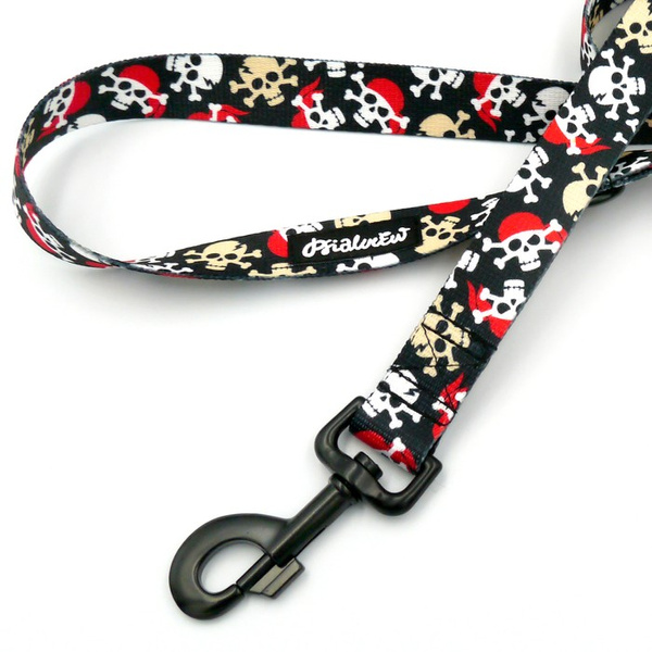 Dog Leash Pirates width 2.5 cm, 1" wide, big black snap hook 8 cm
