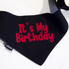Bandana IT'S MY BIRTHDAY Psiakrew, personalizowana wiązana chusteczka, czarna bandana apaszka