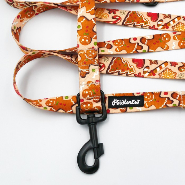 Lange abnehmbare Hundeleine Zimt-Lebkuchen Psiakrew, Band 2,5 cm, Karabiner 8 cm, schwarz