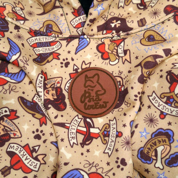 Dog Hoodie Dog Tattoo Psiakrew, reflective inserts, mexican skulls print