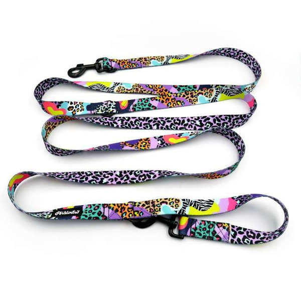 Dog Leash Crazy Leopard width 2.5 cm, 1" wide, snap hook black 8cm