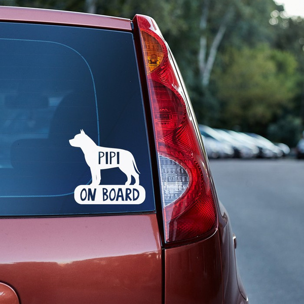 Autoaufkleber mit dem Namen des Pit Bull Terrier Dog On Board Psiakrew