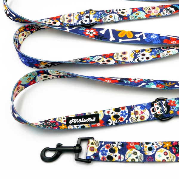 Hundeleine Dia de los Muertos Psiakrew, Breite 2,5 cm, Karabiner 6 cm schwarz