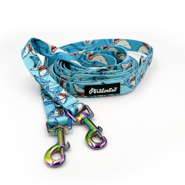 Long Dog Leash Shark Psiakrew width 2 cm (0.78") wide, holo snap hook 6 cm