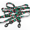 Dog Leash Tropical Monstera width 2.5 cm, 1"  wide, black, big snap hook 8 cm