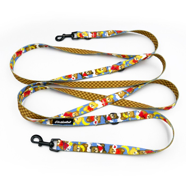 Long Dog Leash Teddy Bear Psiakrew width 2 cm (0.78"), black snap hook 6 cm