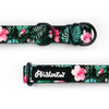 Half-choke collar Tropical Monstera, 2 cm wide, for small dogs, black extras