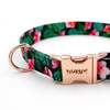 Dog Collar Psiakrew Tropical Monstera 2.5 cm, 1" wide, pink gold clip