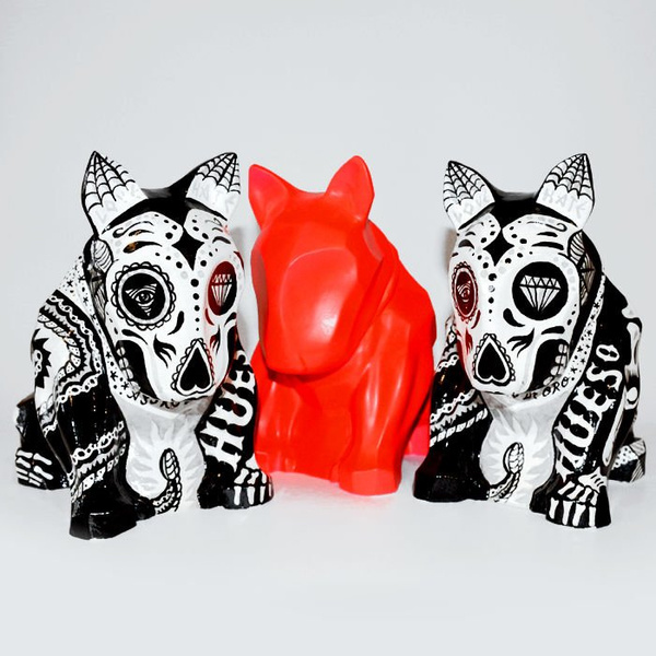 Rzeźba Meksykański Bull Terrier Tattoo, Dzień Śmierci, Dia De Los Muertos sculpture Dog skeleton