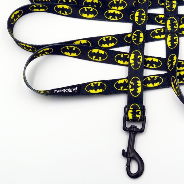 Long Dog Leash Bat Dog width 2 cm (0.78")  wide, black snap hook 7 cm