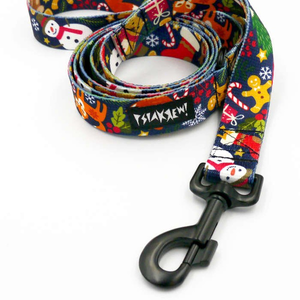Dog Leash Winter is coming width 2.5 cm, 1"  wide, big black snap hook 8 cm
