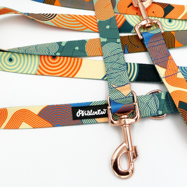 Lange Verstellbare Hundeleine Geo Snake Psiakrew 2,5 cm, Roségold-Karabiner 8 cm