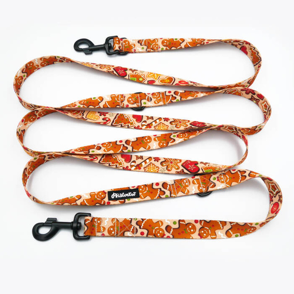 Lange abnehmbare Hundeleine Zimt-Lebkuchen Psiakrew, Band 2,5 cm, Karabiner 8 cm, schwarz