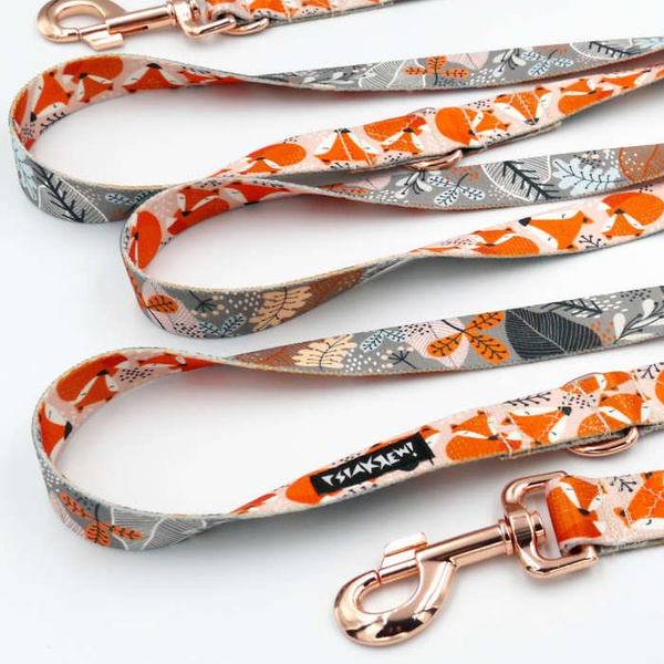 Dog Leash Foxy Lady width 2.5 cm, 1" wide, pink gold, big snap hook 8 cm