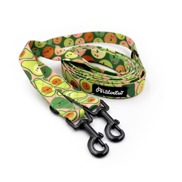 Long Dog Leash Guacamole Time Psiakrew width 2 cm (0.78"), black snap hook 6 cm