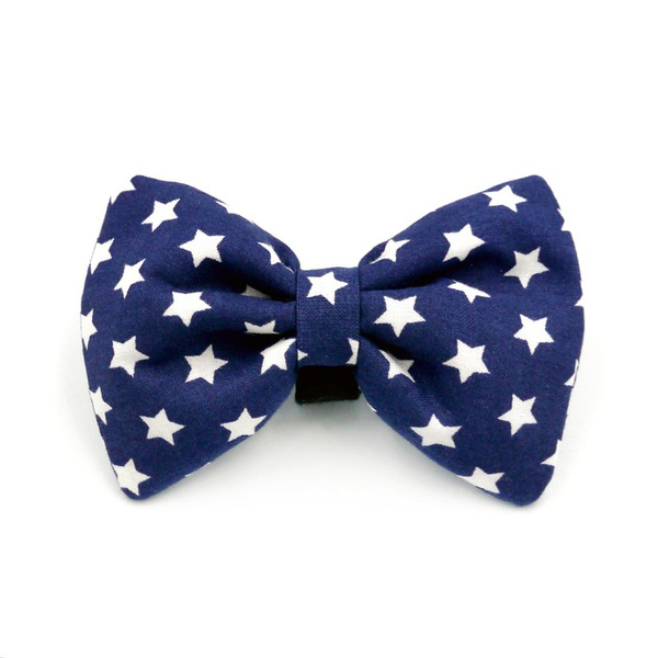 Dark Blue Dog Bow Tie, gift for dog, White Stars Pet Bow Tie, Bowtie, Collar Attachment