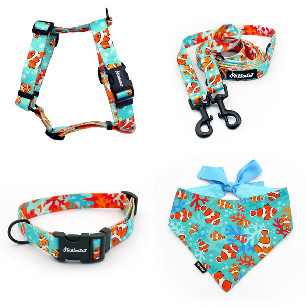 ACCESSORY KIT. Small dog. Blue Lagoon Psiakrew Series; Collar, Harness, Leash, Bandana