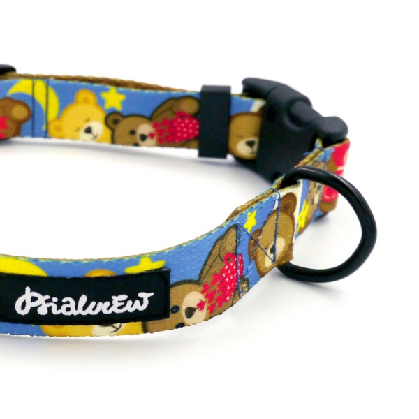 Verstellbares Halsband Teddy Bear Psiakrew, 2,5 cm breit, schwarze Beschläge
