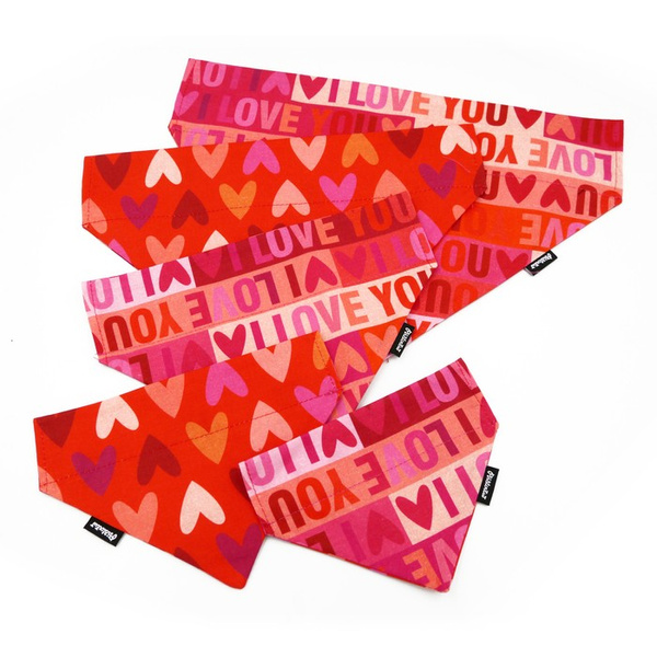 Doppelseitiges Bandana für den Hund I LOVE YOU, Schal zum Valentinstag mit einem Tunnel für das Halsband Psiakrew