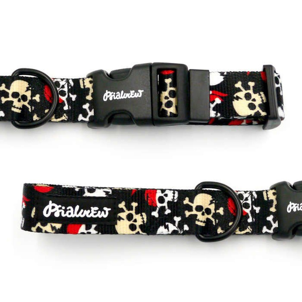 Dog Collar Psiakrew Pirates 2.5 cm 1" wide, black extras