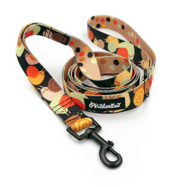 Dog Leash Snail Family Psiakrew width 2.5 cm, 1"  wide, black snap hook 6 cm