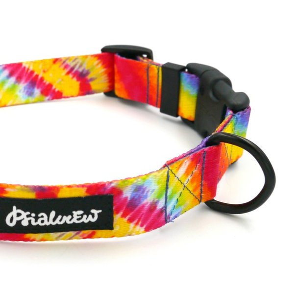 Verstellbares Halsband Tie Dye Psiakrew, 2,5 cm breit, schwarze Beschläge