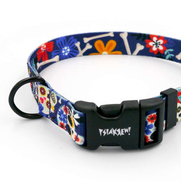Dog Collar Psiakrew Día de los Muertos 2.5 cm, 1" wide, black extras