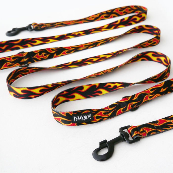 Dog Leash Dog On Fire width 2.5 cm, 1" wide, big black snap hook