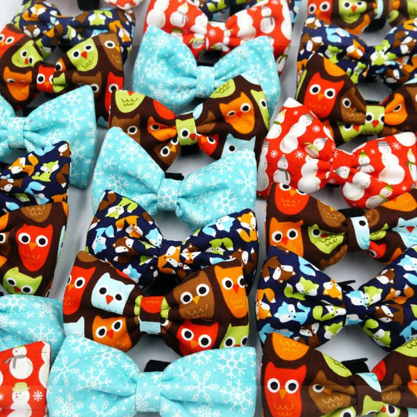 Dog Bow Tie, gift for dog, Pet Bow Tie, Bowtie, Collar Attachment, Brown, owl pattern