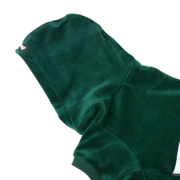 Bluza dla Psa Psiakrew z kapturem zielony butelkowy, welurowa, odblaskowy element