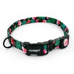 Dog Collar Psiakrew Tropical Monstera, 2 cm 0.78"  wide, for smaller dogs, black extras