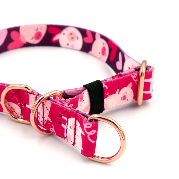 Half-choke collar Piggy in Love 2 cm wide, for small dogs, rose gold extras
