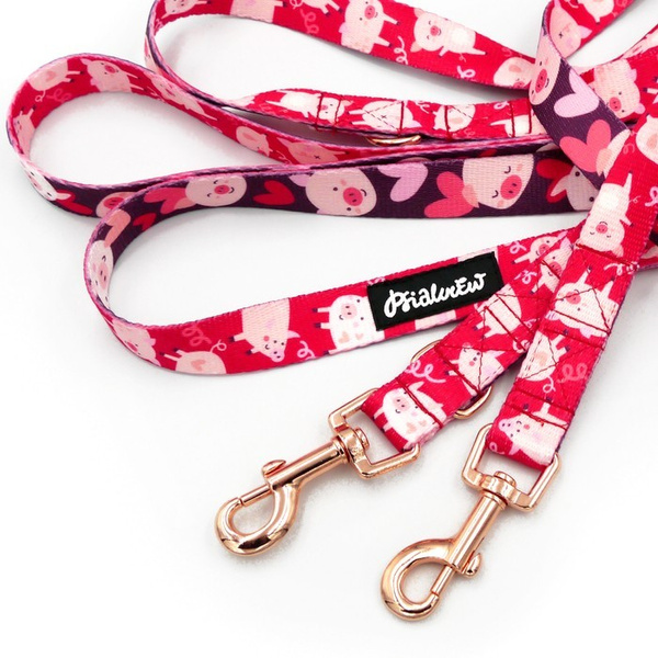 Hundeleine Piggy in Love Psiakrew Breite 2 cm, Roségold Karabinerhaken 6 cm