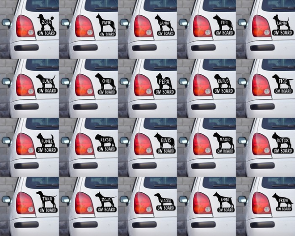 Naklejka na samochód z imieniem Psa Mops On Board Psiakrew