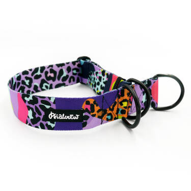 Crazy Leopard Half-Clamp-Halsband, 4 cm breit, für mittlere und größere Hunde, schwarze Beschläge