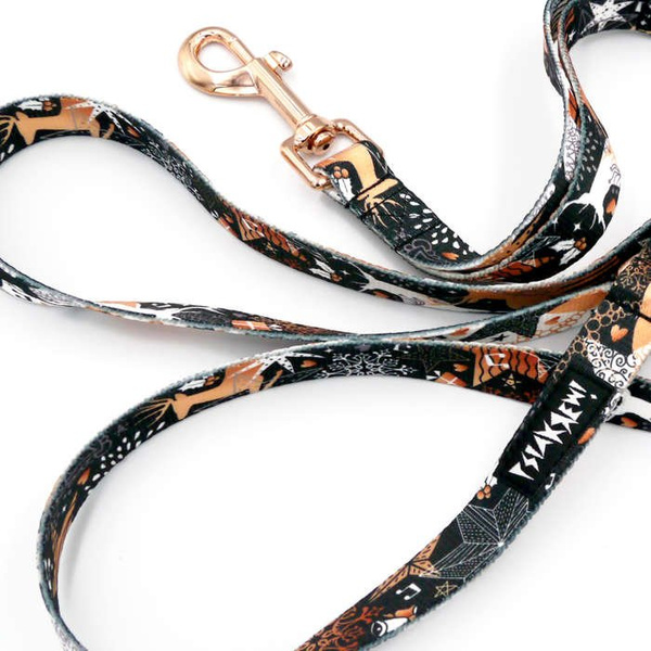 Smycz miejska dla małego Psa Deer Calls, szerokość 2 cm, okucia różowe złoto