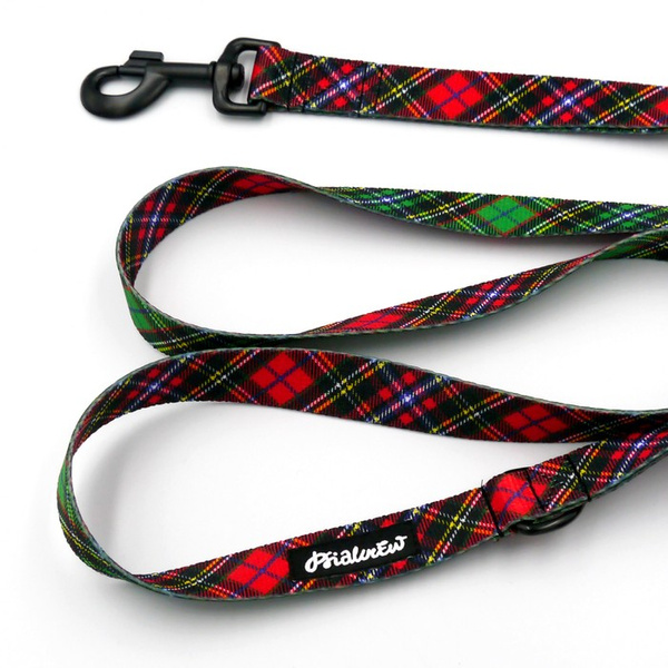 Hundeleine Tartan Psiakrew Breite 2,5 cm, 1" breit, kräftiger schwarzer Karabiner 8cm