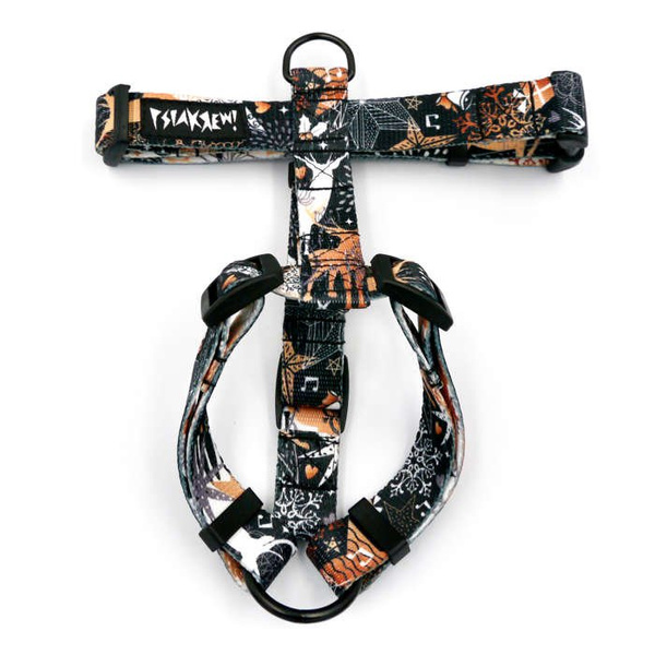 Szelki dla Psa Guardy Deer Calls, świąteczny wzór, dla mniejszych psów, 2 cm, czarne okucia