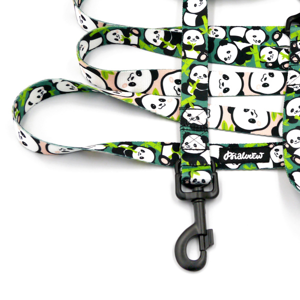 Lange verstellbare Hundeleine Bamboo Panda Psiakrew, Breite 2,5 cm, schwarzer Karabiner 8 cm