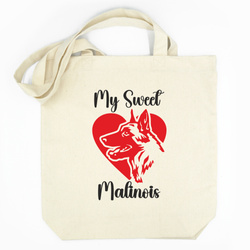 Personalized Cotton Tote Bag Psiakrew Malinois Dog + Custom Text