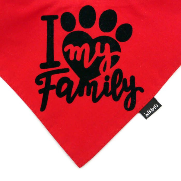 Bandanka dla psa, wiązana chusteczka, czerwona bandana apaszka I love my Family