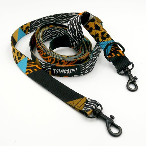 Leash for micro and small Dog; Wild Animals; adjustable; 2 cm wide, black small snap hook 4 cm