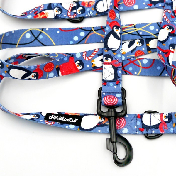 Lange abnehmbare Hundeleine Winterpinguin Psiakrew, Band 2,5 cm, Karabiner 8 cm, schwarz